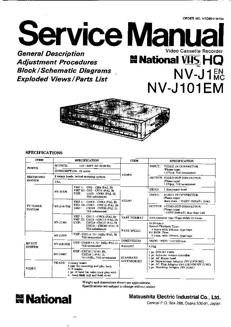 vcr parts diagram