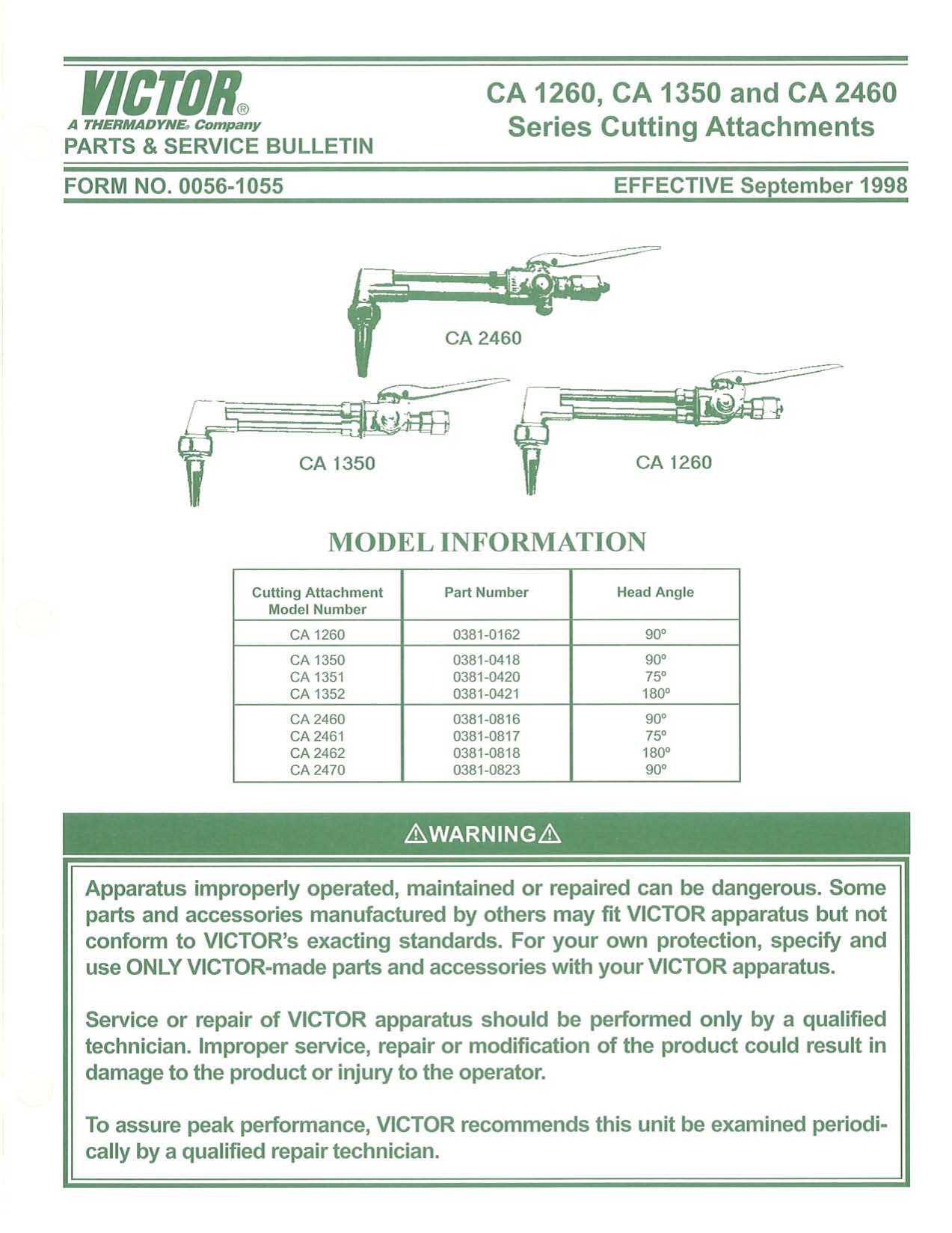 victor ca2460 parts diagram