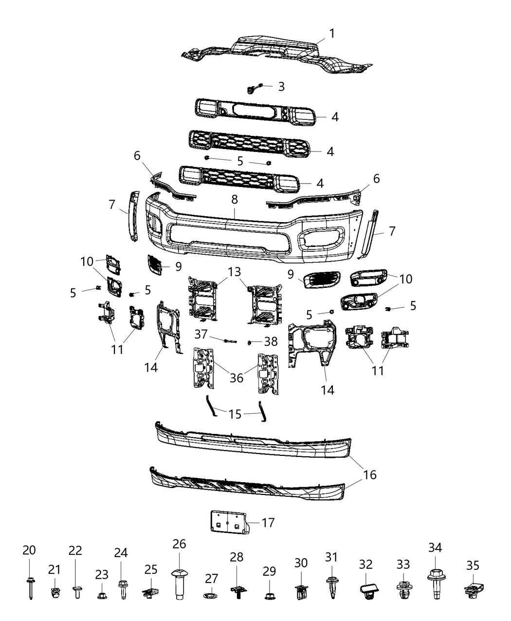 toyota tacoma front bumper parts diagram