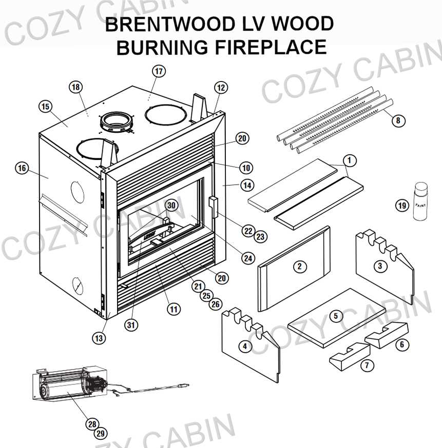 wood burning fireplace parts diagram