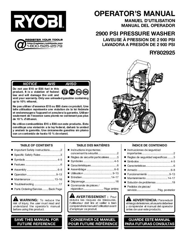 ryobi 2900 psi pressure washer parts diagram