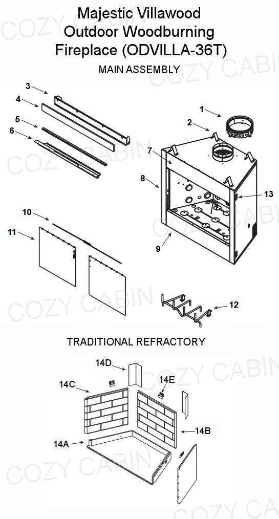 wood fireplace parts diagram